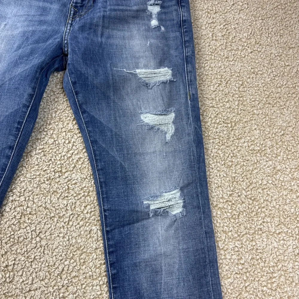 True Religion Jeans Mens 31x33 Blue ROCCO Relaxed Skinny Whiskered Distressed